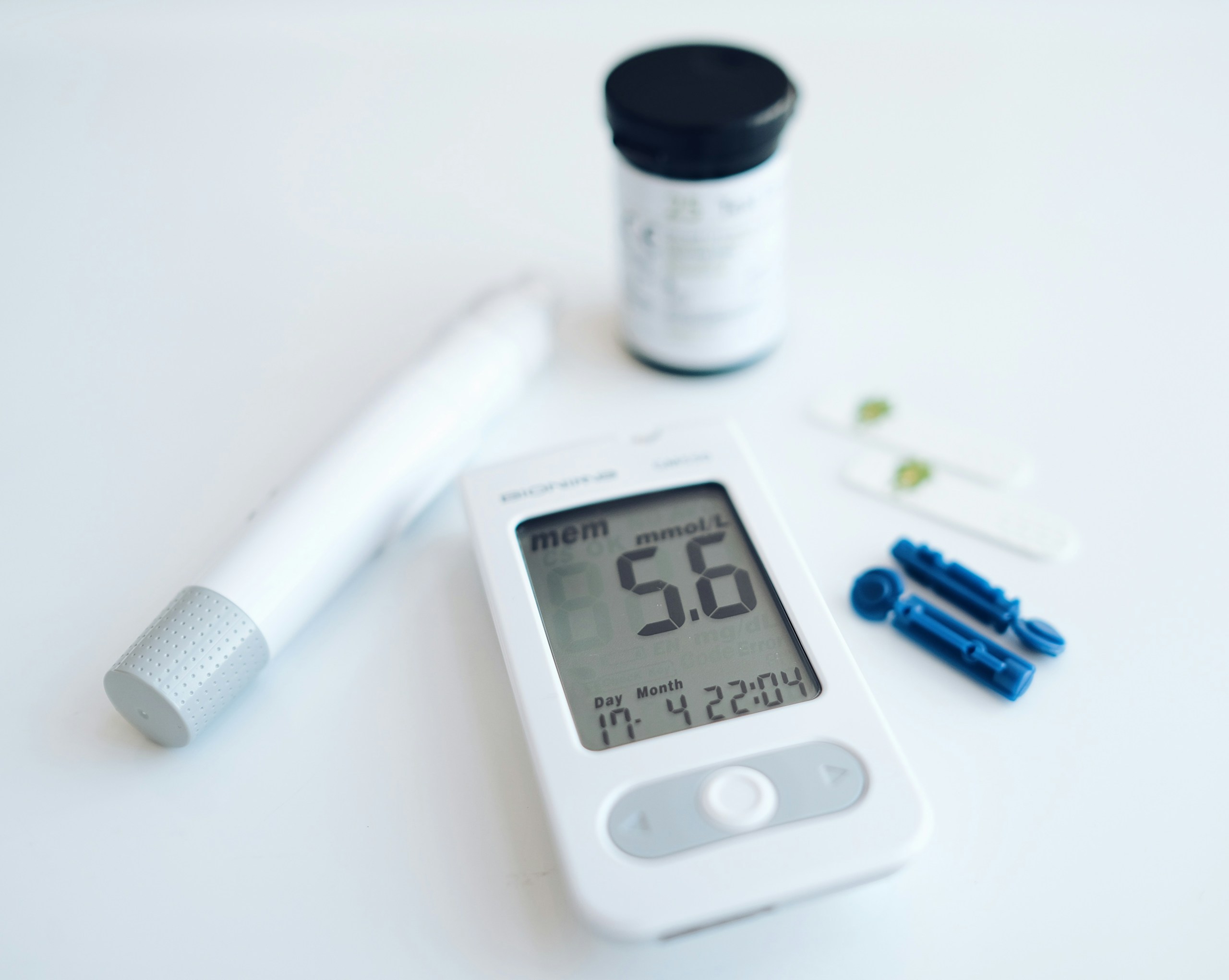 Blood glucose meter close-up on a white background